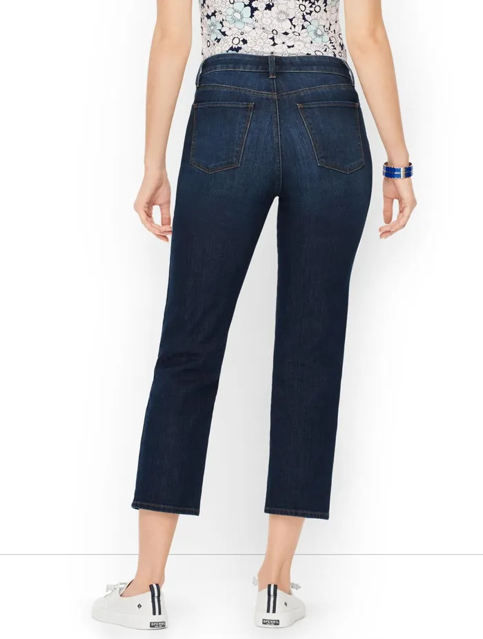 Women Curvy Fit Talbots Plus Size Straight Leg Crop Jeans Baltic Wash