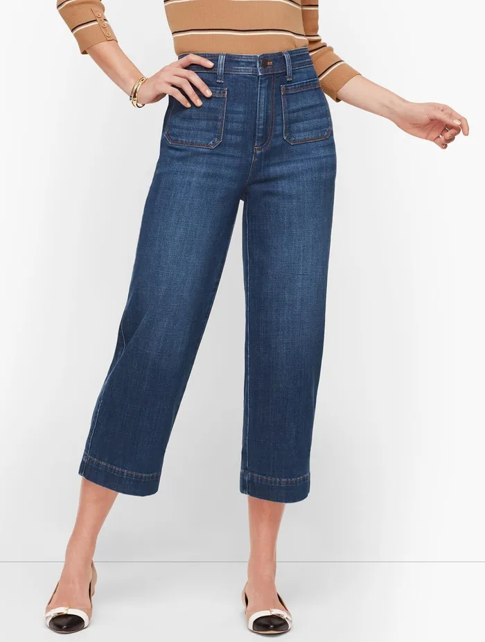 Women Curvy Fit Talbots Wide Leg Crop Jeans Comet Wash