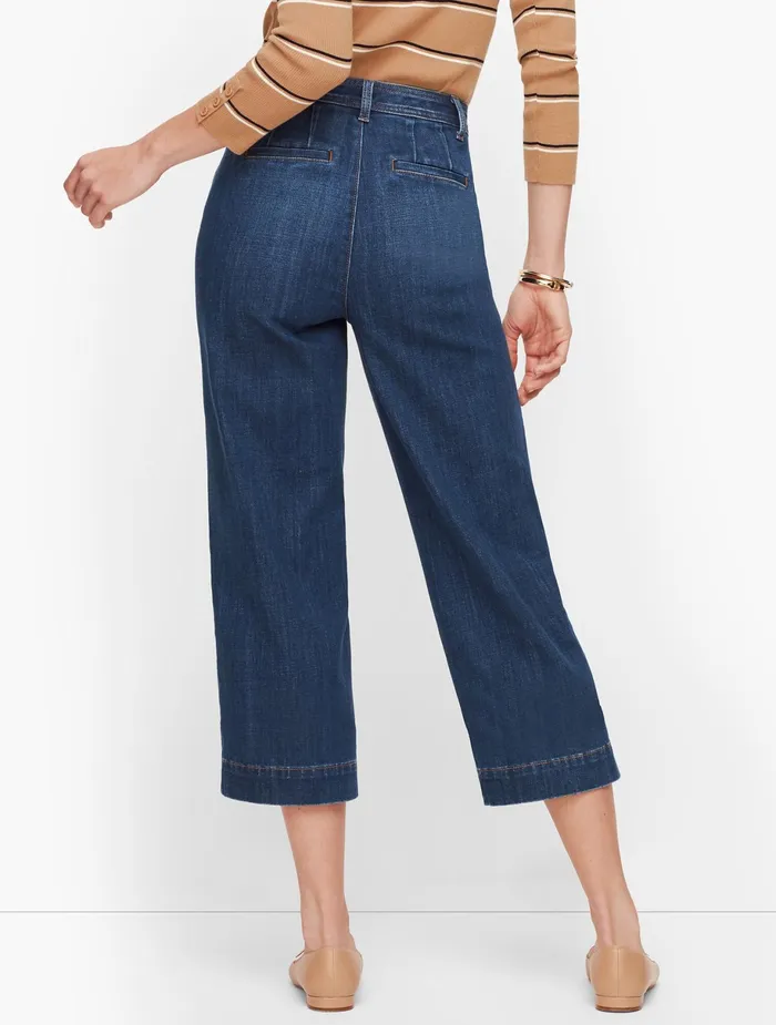 Women Curvy Fit Talbots Wide Leg Crop Jeans Comet Wash