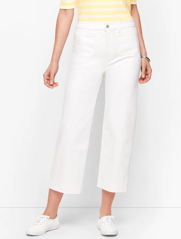 Women Curvy Fit Talbots Wide Leg Crop Jeans Talbots White