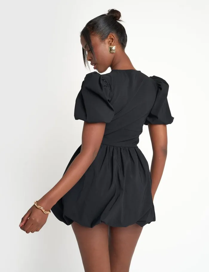 Women Cut Out Puff Sleeve Bubble Hem Mini Dress Black Black Public Desire Party