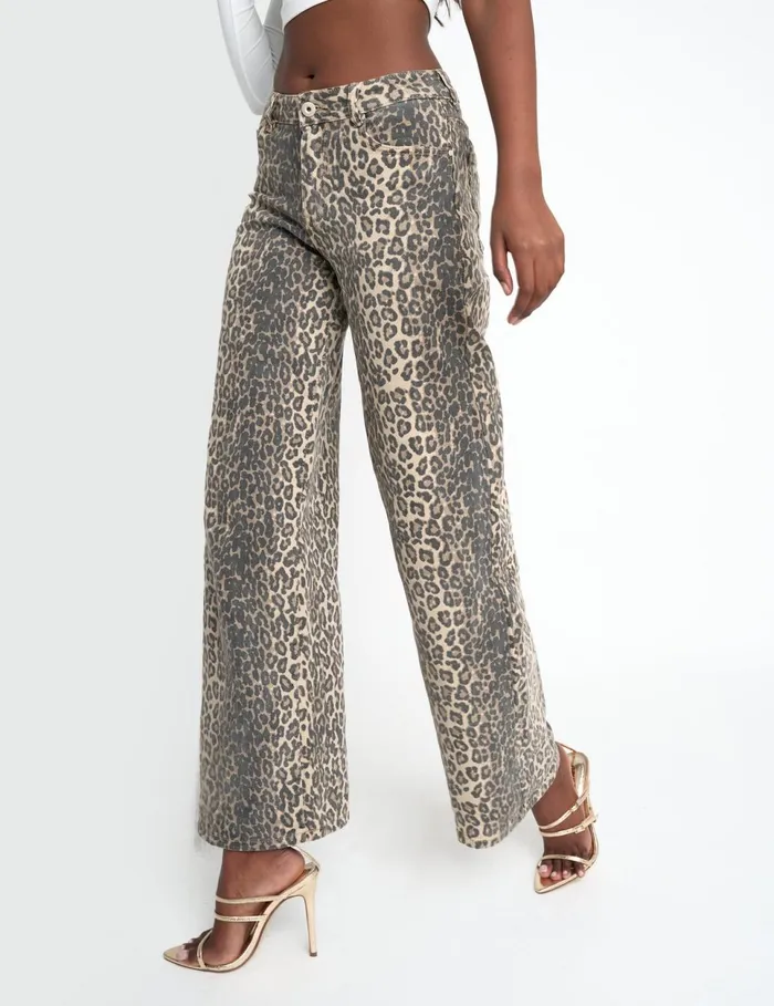 Women Dad Fit Mid Rise Jean Leopard Print Leopard Public Desire Trousers