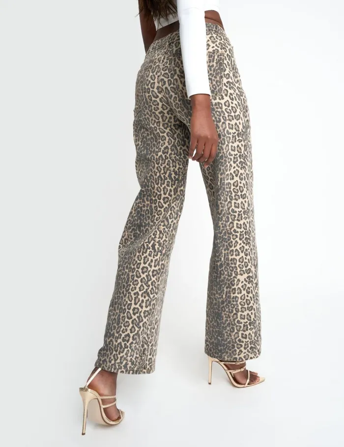 Women Dad Fit Mid Rise Jean Leopard Print Leopard Public Desire Trousers