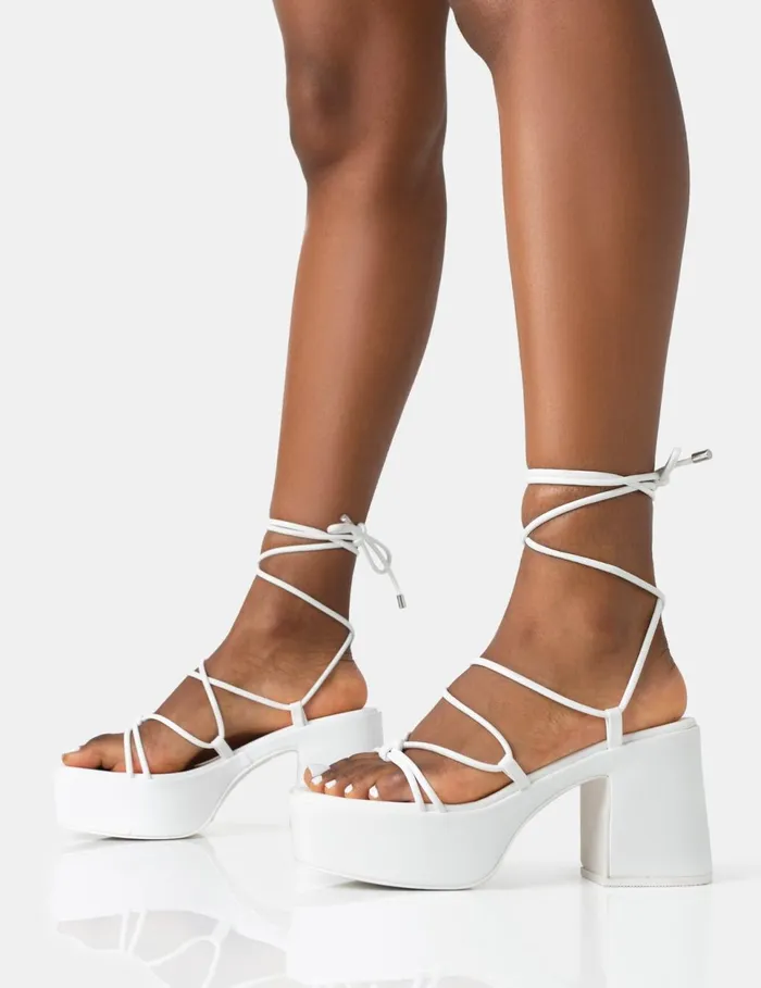 Women Darcy Ecru Pu Strappy Lace Up Square Toe Mid Flatform Heels Pink Public Desire Holiday Women Darcy Ecru Pu Strappy Lace Up Square Toe Mid Flatform Heels Pink Public Desire Holiday