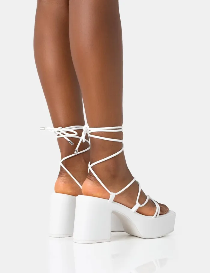 Women Darcy Ecru Pu Strappy Lace Up Square Toe Mid Flatform Heels Pink Public Desire Holiday Women Darcy Ecru Pu Strappy Lace Up Square Toe Mid Flatform Heels Pink Public Desire Holiday