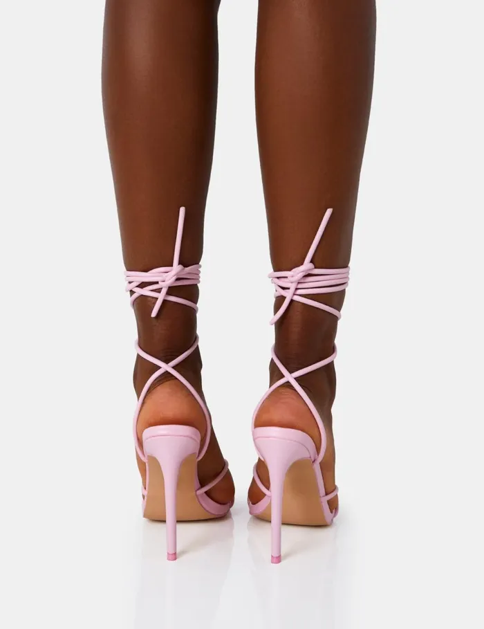 Women Dax Baby Pink Pu Barely There Lace Up Square Toe Stiletto Heels Pink Public Desire Lace Up Heels