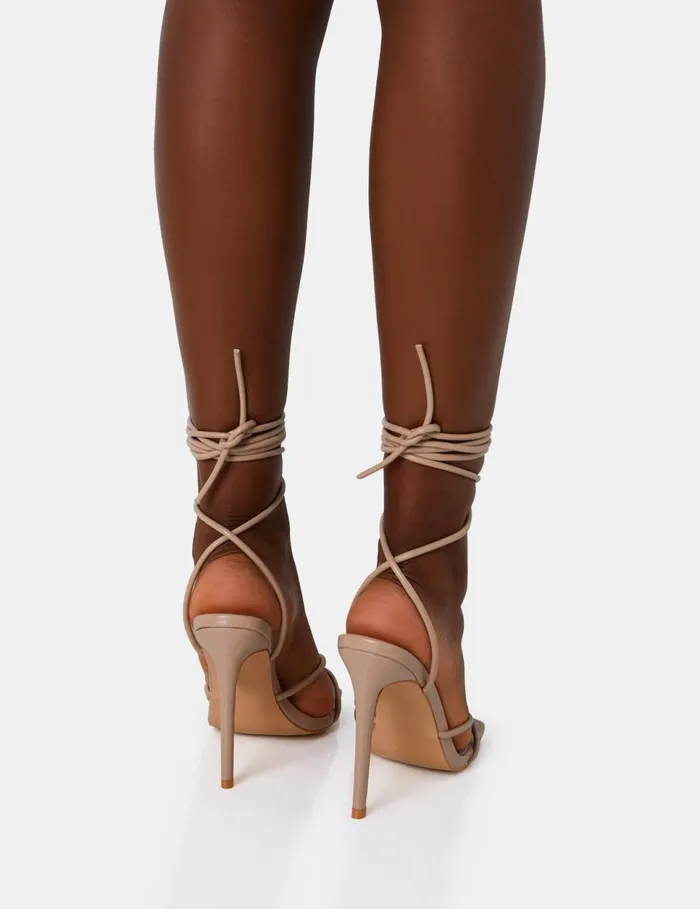Women Dax Nude PU Barely There Lace Up Square Toe Stiletto Heels Neutral Public Desire Square Toe Heels