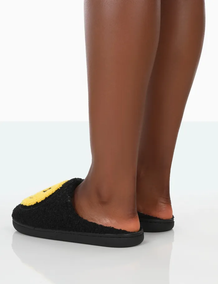 Women Daze Black Printed Smiley Face Slippers Black Public Desire Gifts