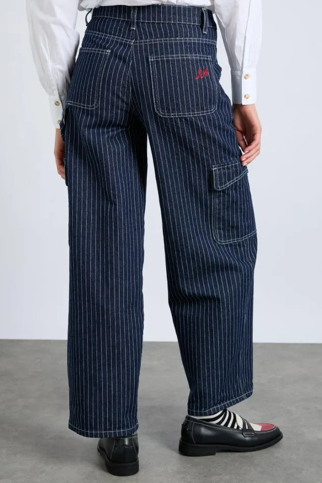 Women Denim Damson Madder Cargo Jeans 8211 Navy Pinstripe