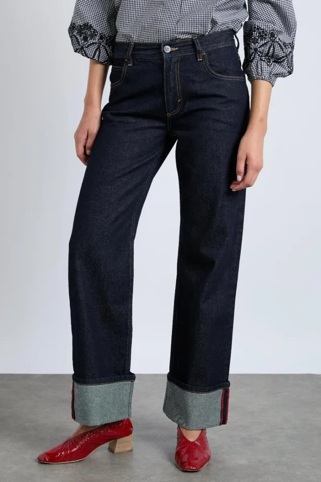 Women Denim Damson Madder Italian Selvedge Sylvie Jeans With Turn Up