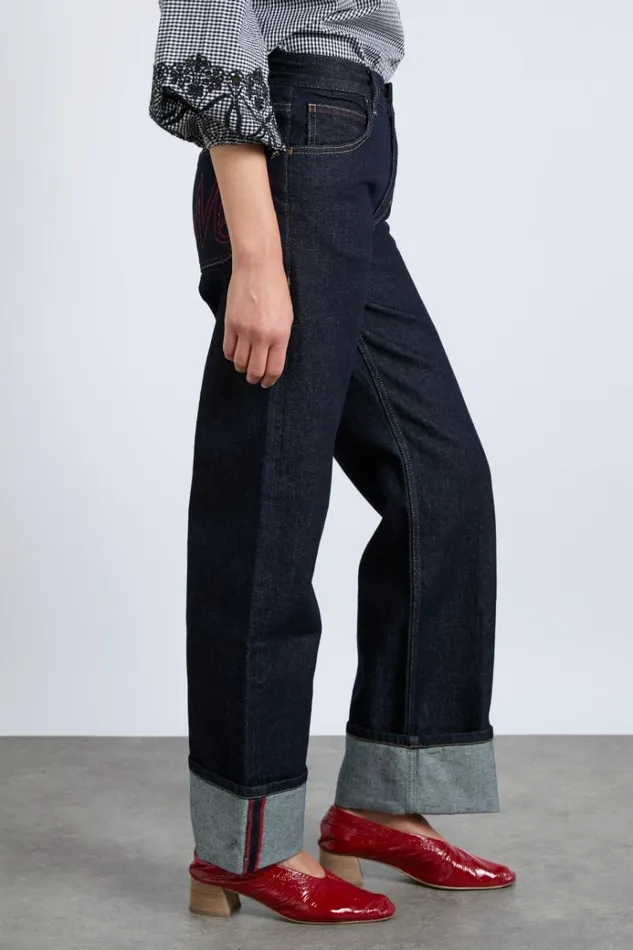 Women Denim Damson Madder Italian Selvedge Sylvie Jeans With Turn Up
