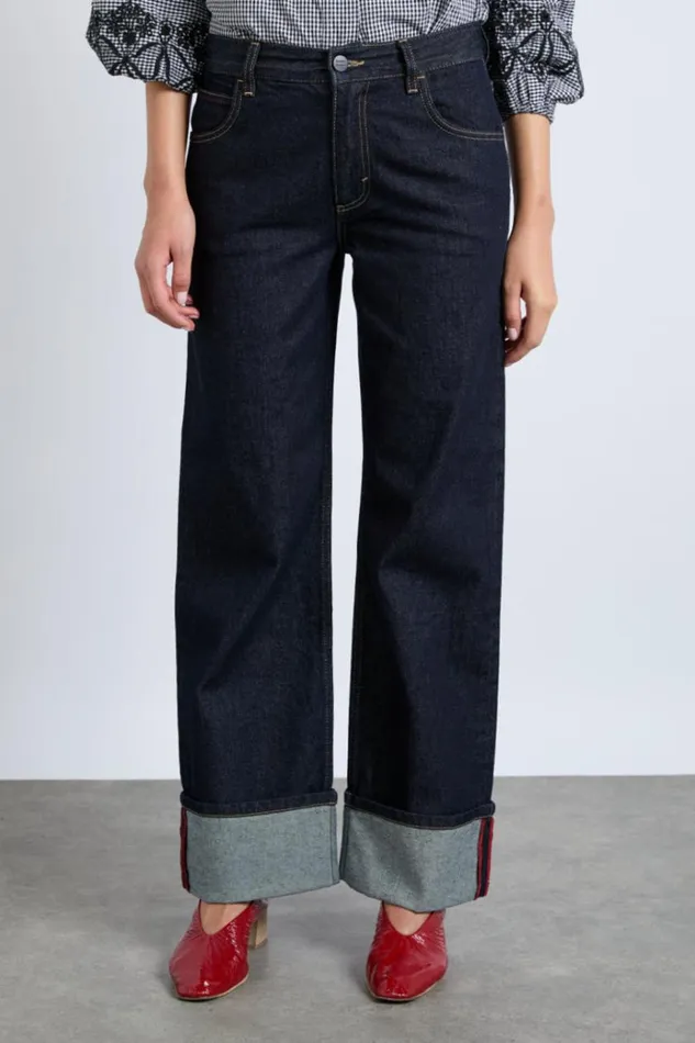 Women Denim Damson Madder Italian Selvedge Sylvie Jeans With Turn Up