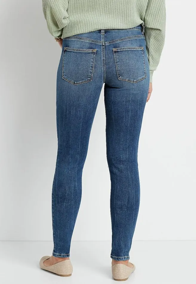 Women Denimflex High Rise Dark Patchwork Destructed Jegging Maurices Jeans