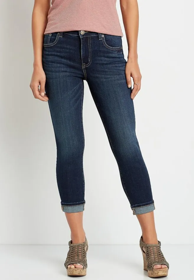 Women Denimflex High Rise Dark Wash Cuffed Cropped Jean Maurices Bottoms