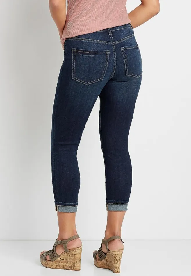 Women Denimflex High Rise Dark Wash Cuffed Cropped Jean Maurices Bottoms