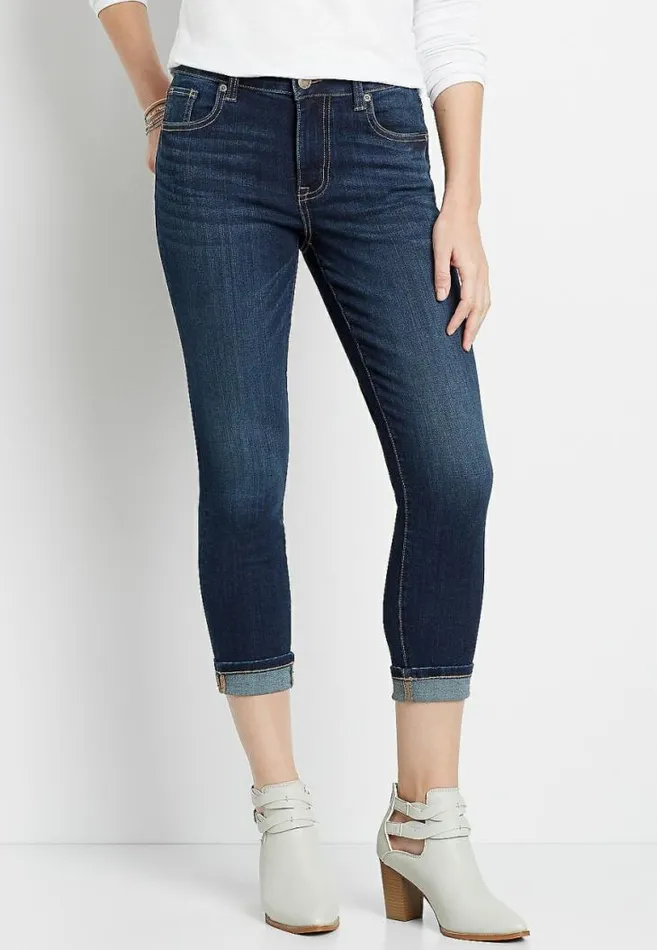 Women Denimflex High Rise Dark Wash Cuffed Cropped Jean Maurices Bottoms