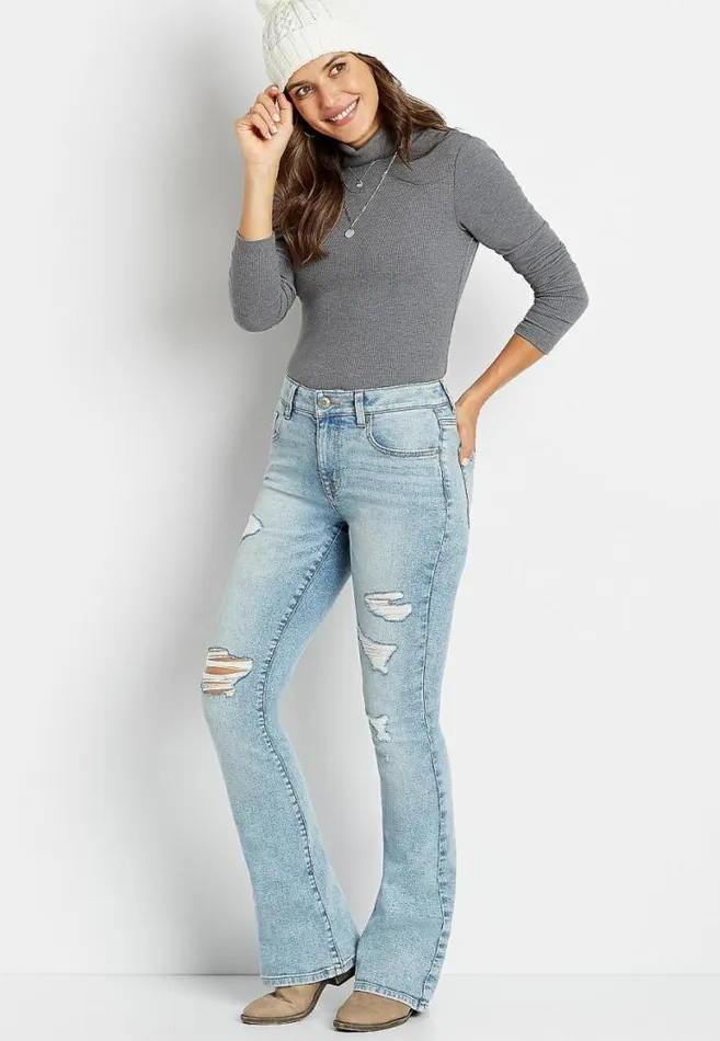 Women Denimflex High Rise Light Destructed Flare Leg Jean Maurices Jeans