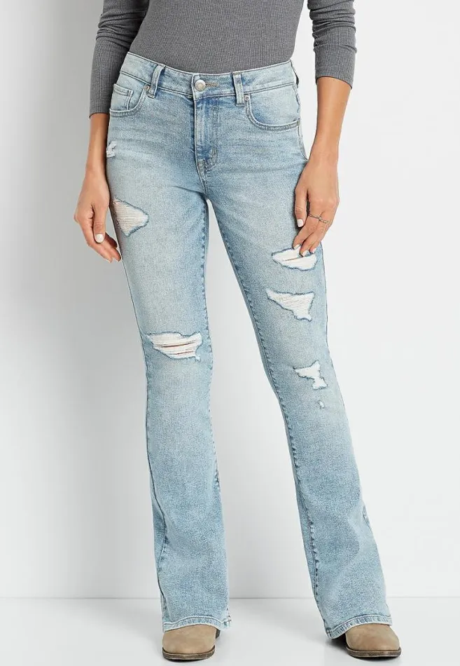 Women Denimflex High Rise Light Destructed Flare Leg Jean Maurices Jeans