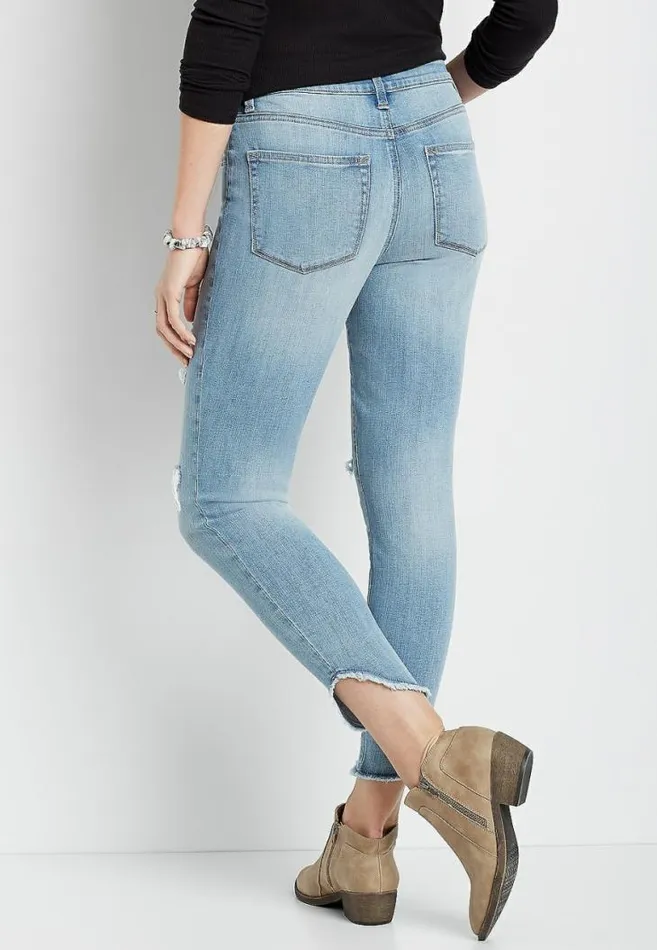 Women Denimflex High Rise Medium Back Destructed Scallop Hem Jegging Maurices Jeans