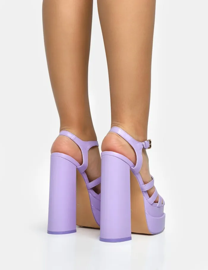 Women Denver Lilac Woven Double Platform Sandal Heels Purple Public Desire Prom