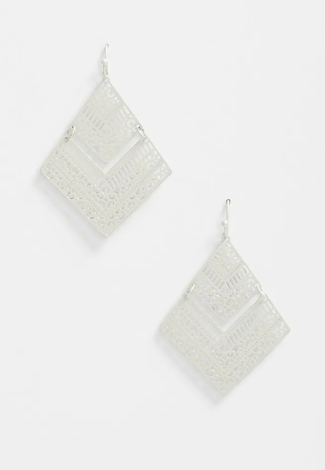 Women Diamond Shape Laser Cut Drop Earrings Maurices Jewelry