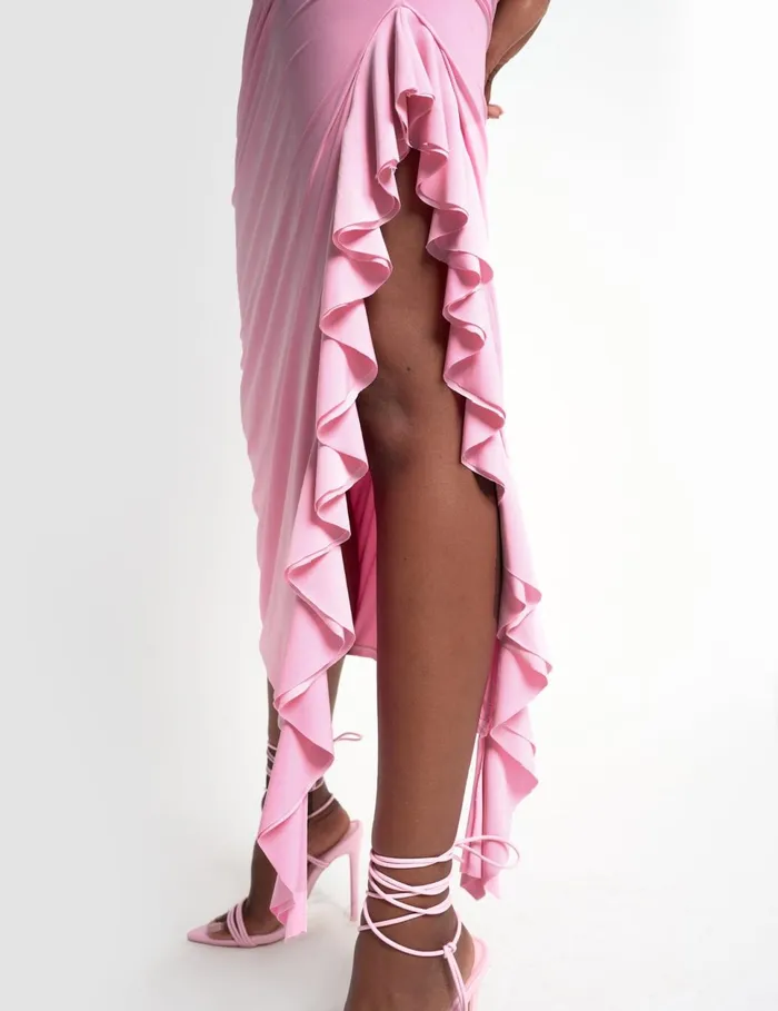 Women Drape Asymmetric Slinky Maxi Dress Pink Pink Public Desire Party