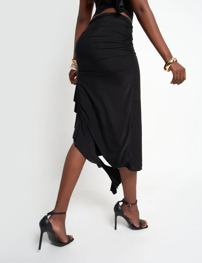 Women Drape Detail Luxe Slinky Maxi Skirt Black Black Public Desire Skirts