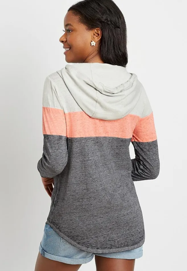 Women Drawstring Striped Pullover Hoodie Maurices Tops
