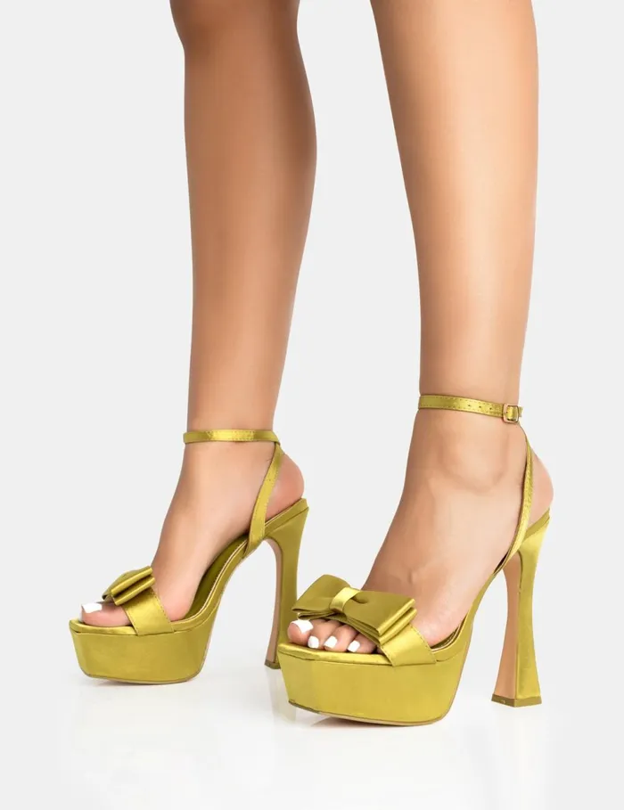 Women Dreamer Olive Green Satin Extreme Bow Ankle Strap Platform Square Toe Flared Stiletto Heels Green Public Desire Party Women Dreamer Olive Green Satin Extreme Bow Ankle Strap Platform Square Toe Flared Stiletto Heels Green Public Desire Party