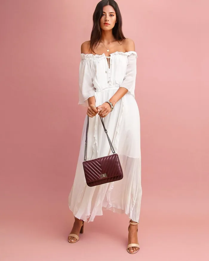 Women Dresses Belle and Bloom Amour Amour Ruffled Midi Dress 8211 White
