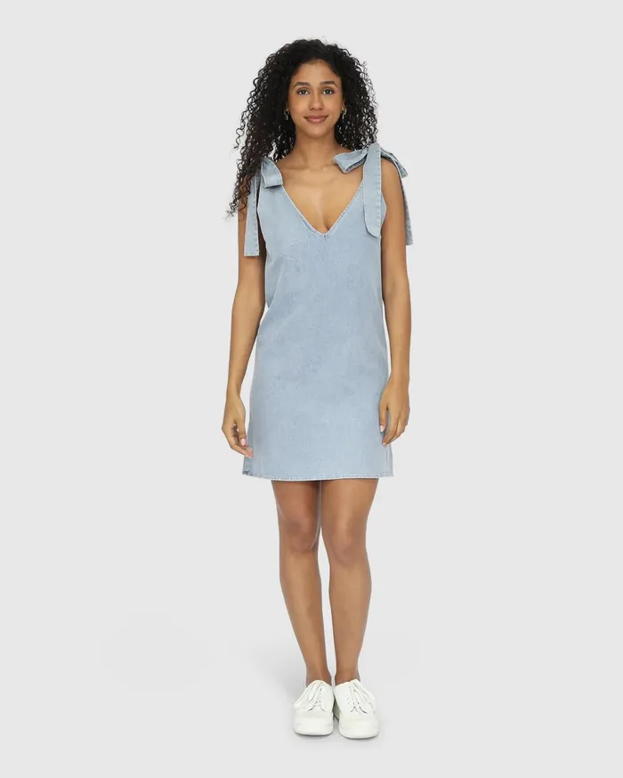 Women Dresses Belle and Bloom Burning Love Tie Shoulder Mini Dress 8211 Stonewash Women Dresses Belle and Bloom Burning Love Tie Shoulder Mini Dress 8211 Stonewash