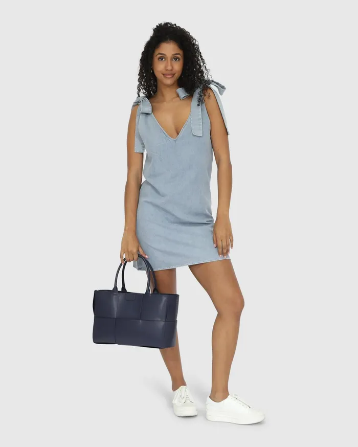 Women Dresses Belle and Bloom Burning Love Tie Shoulder Mini Dress 8211 Stonewash