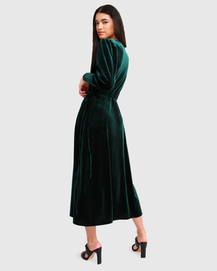 Women Dresses Belle and Bloom Current Mood Velvet Wrap Dress 8211 Dark Green
