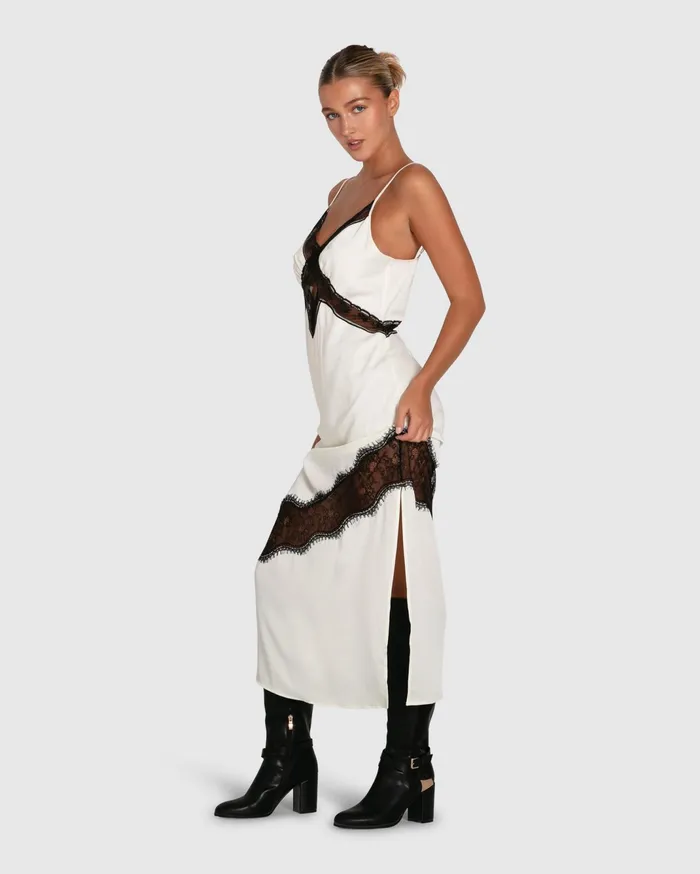 Women Dresses Belle and Bloom Heavenly Bodies Lace Slip Dress 8211 WhiteBlack
