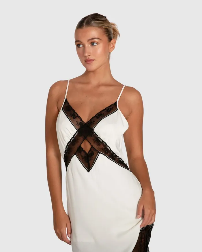 Women Dresses Belle and Bloom Heavenly Bodies Lace Slip Dress 8211 WhiteBlack