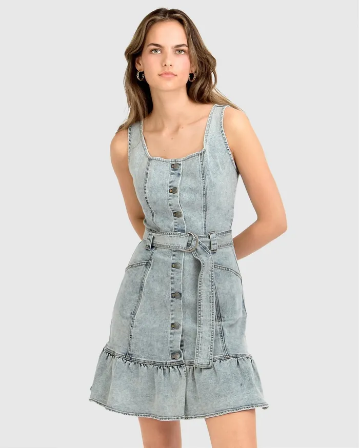 Women Dresses Belle and Bloom Rendezvous Denim Mini Dress 8211 Stonewash