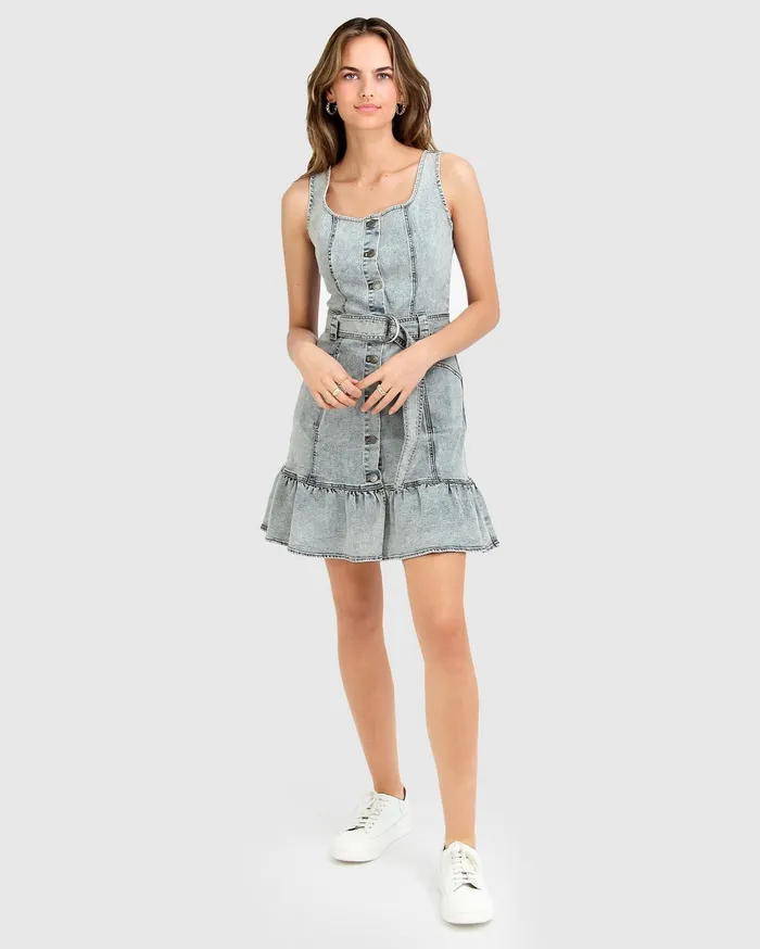 Women Dresses Belle and Bloom Rendezvous Denim Mini Dress 8211 Stonewash