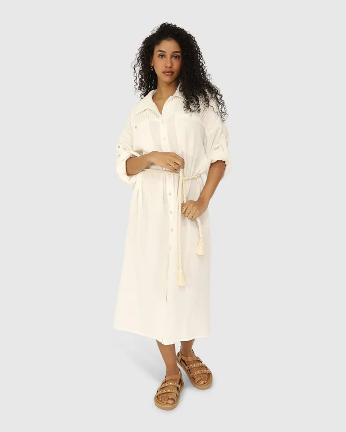 Women Dresses Belle and Bloom Seven Wonders Maxi Shirt Dress 8211 White