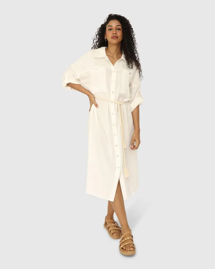 Women Dresses Belle and Bloom Seven Wonders Maxi Shirt Dress 8211 White