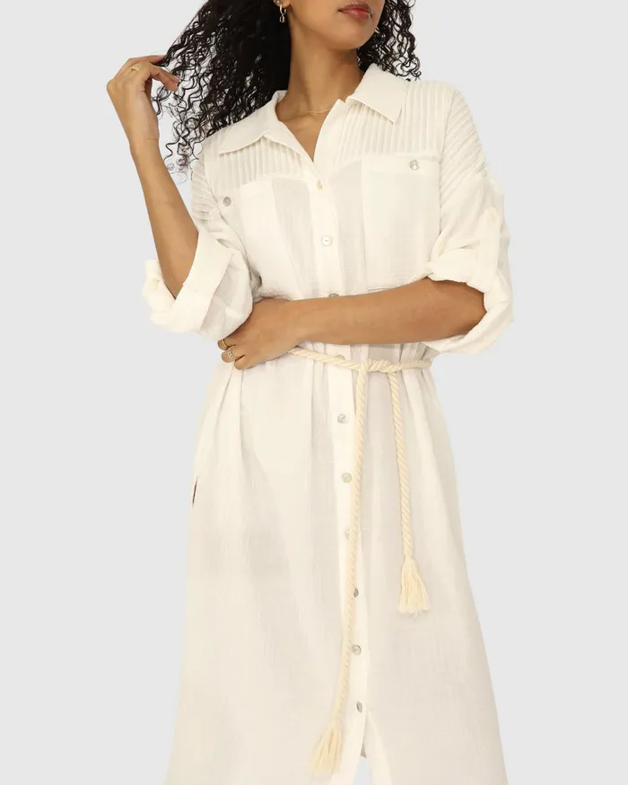 Women Dresses Belle and Bloom Seven Wonders Maxi Shirt Dress 8211 White
