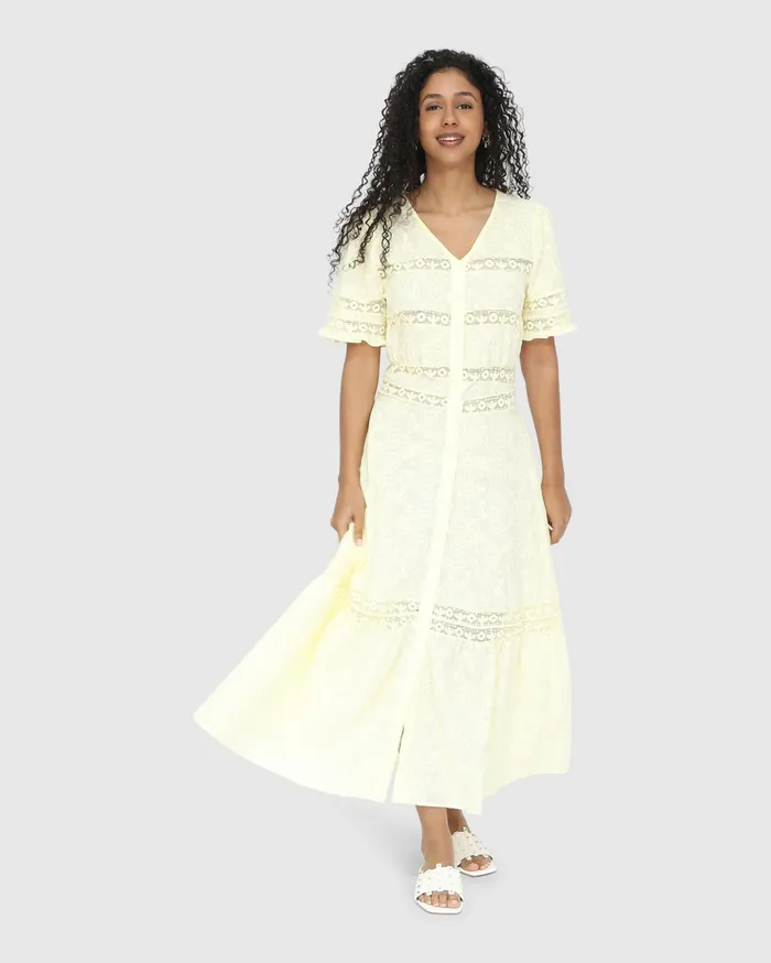 Women Dresses Belle and Bloom Summer Breeze Lace Midi Dress 8211 Yellow