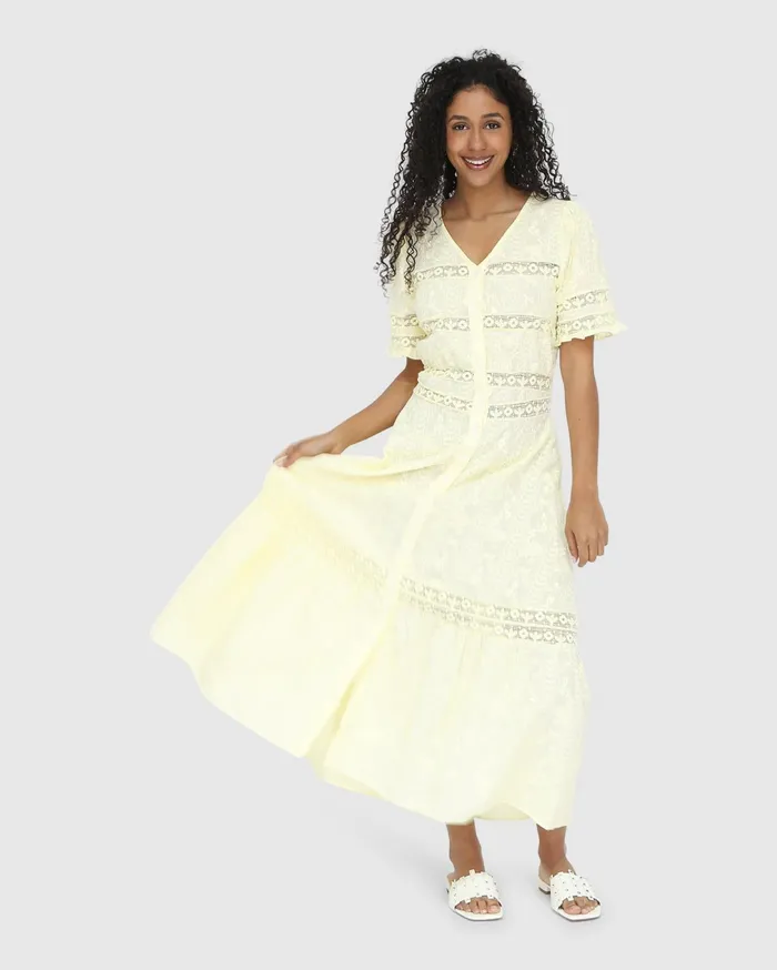 Women Dresses Belle and Bloom Summer Breeze Lace Midi Dress 8211 Yellow