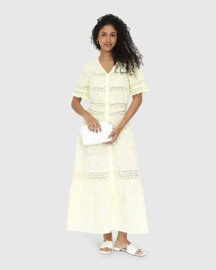 Women Dresses Belle and Bloom Summer Breeze Lace Midi Dress 8211 Yellow