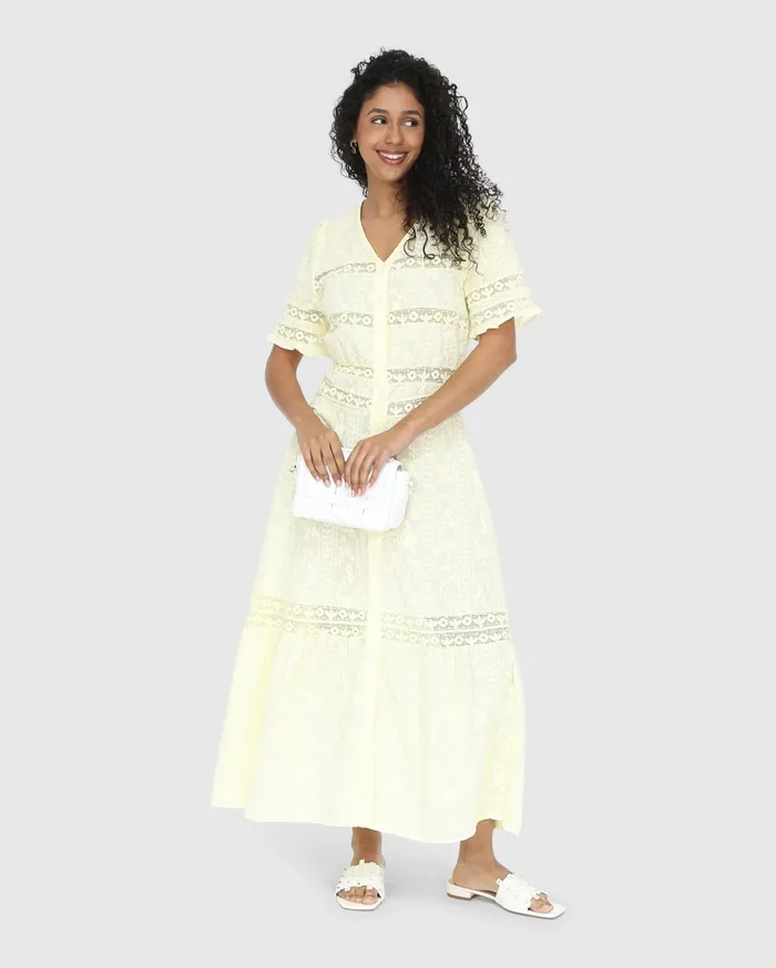 Women Dresses Belle and Bloom Summer Breeze Lace Midi Dress 8211 Yellow