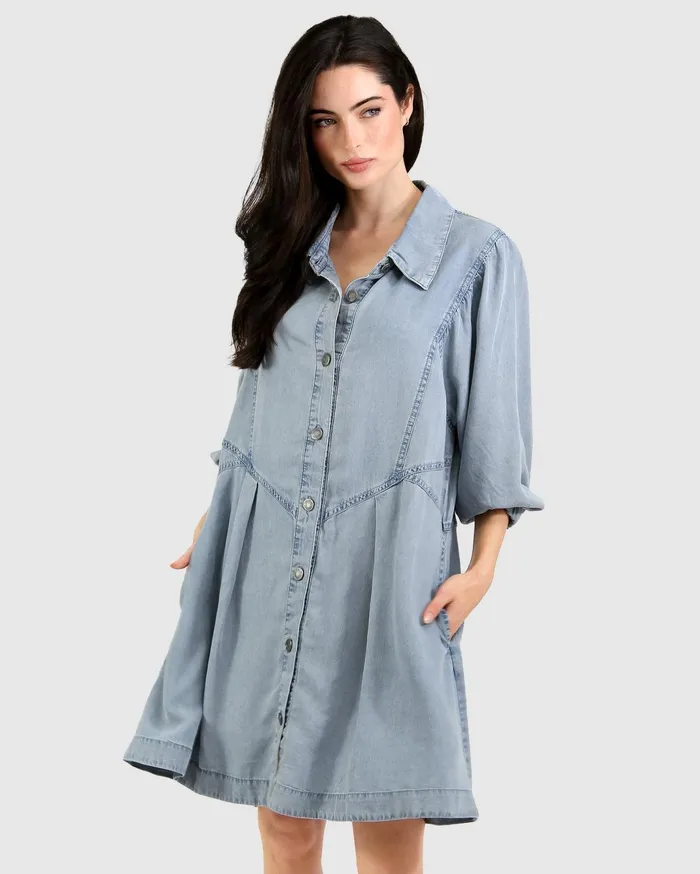 Women Dresses Belle and Bloom Supercut Denim Dress 8211 Mid Denim