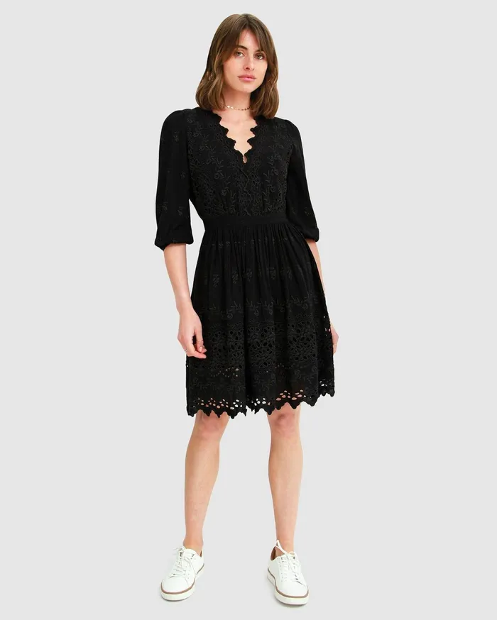 Women Dresses Belle and Bloom Sweet Talk Eyelet Mini Dress 8211 Black