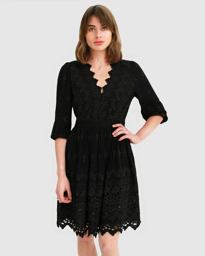 Women Dresses Belle and Bloom Sweet Talk Eyelet Mini Dress 8211 Black