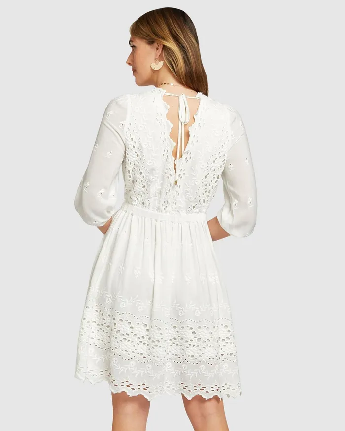 Women Dresses Belle and Bloom Sweet Talk Eyelet Mini Dress 8211 White