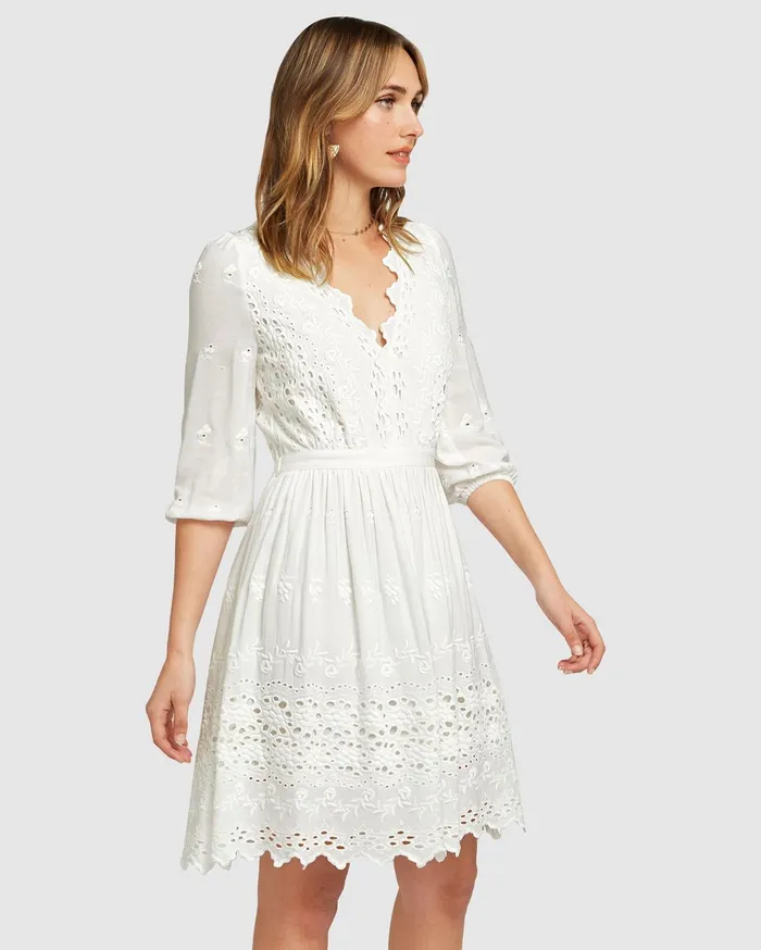 Women Dresses Belle and Bloom Sweet Talk Eyelet Mini Dress 8211 White