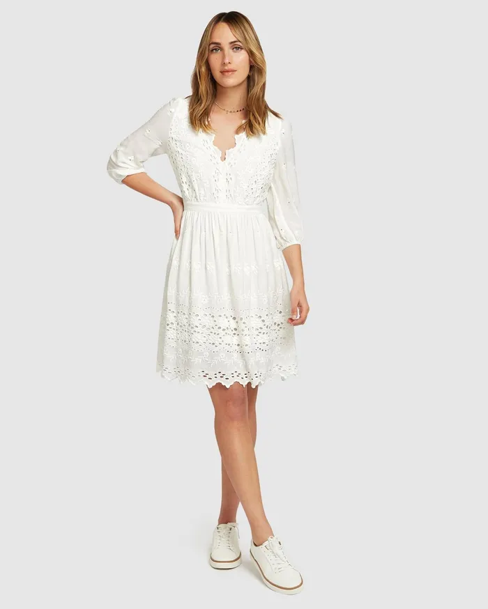 Women Dresses Belle and Bloom Sweet Talk Eyelet Mini Dress 8211 White